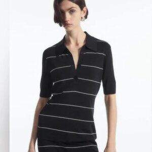 COS Black and White Striped Polo NWT